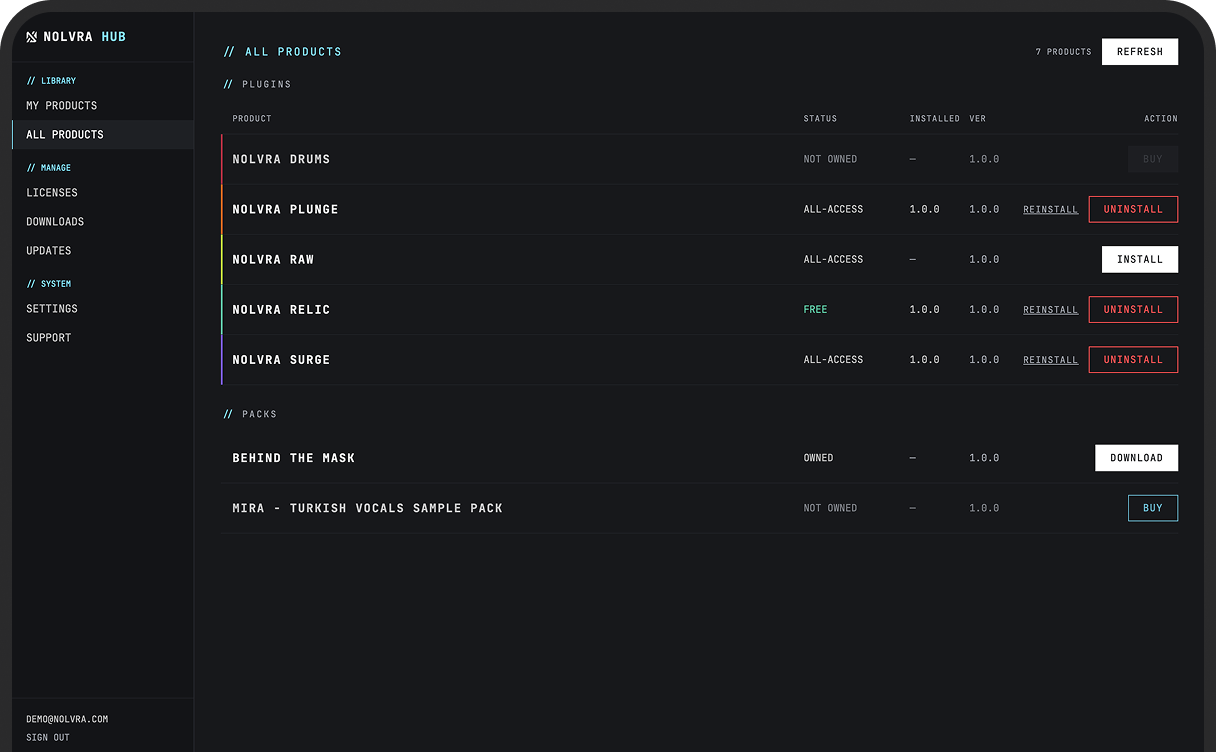 Nolvra Hub — all products