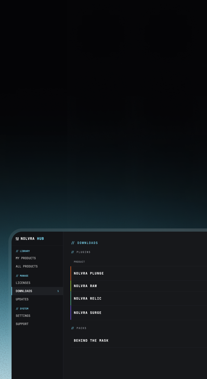 Nolvra Hub — product library with install states